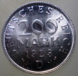 Moneda Germania Weimar 200 Mark 1923 D, Aluminiu, 23mm, AUNC, KM#35