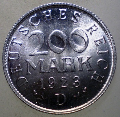7.727 GERMANIA WEIMAR 200 MARK 1923 D AUNC foto