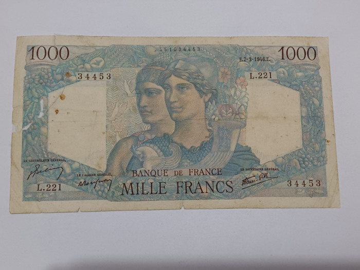 Franta -1000 franci- 1946-lipita cu scoci