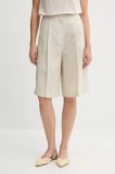 United Colors of Benetton pantaloni scurți din amestec de in culoarea bej, uni, high waist, 45BVD9026
