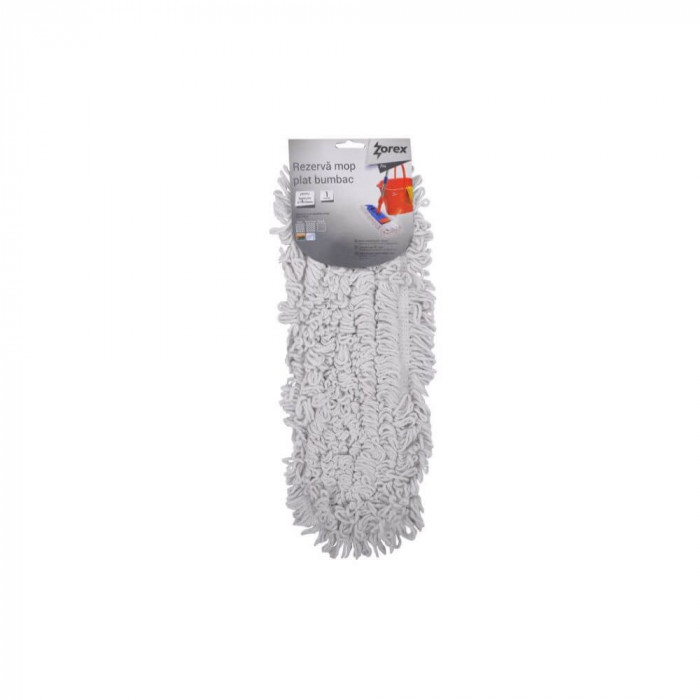 Rezerva Mop Bumbac Zorex, 41x12.5 cm, Culoare Alba, Greutate 168 g, Rezerve Mop, Rezerve Mopuri Plate, Rezerve pentru Mop Plat, Rezerve de Bumbac pent