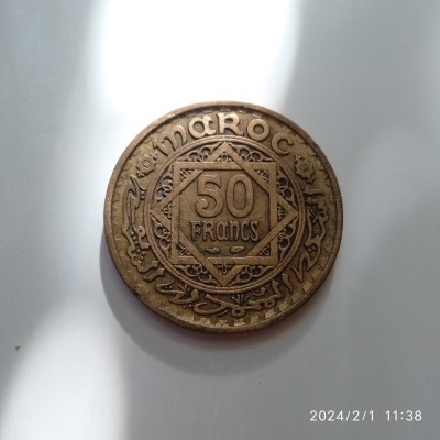 -Y- MONEDA MAROC 50 FRANCI 1952 VG + foto