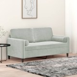 Gossi canapea cu 2 locuri cu pernute, gri deschis, 140 cm, catifea