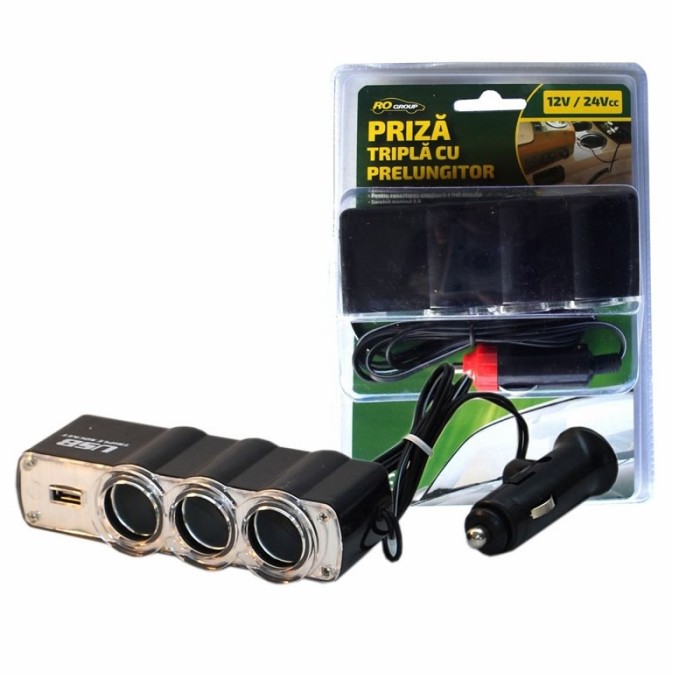 Priza bricheta tripla Ro Group, 12/24V, USB Priza bricheta tripla Ro Group, 12/24V, USB