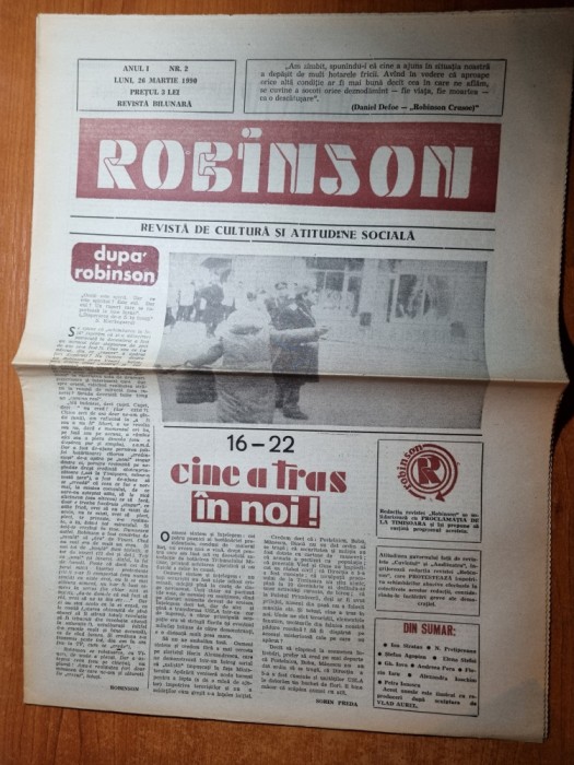 ziarul robinson 26 martie 1990