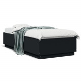 Gossi cadru de pat cu lumini led, negru, 100x200 cm, lemn prelucrat