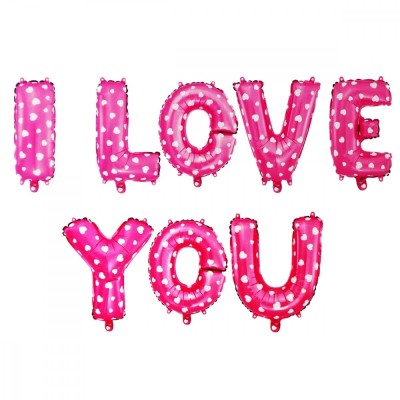 Set 8 baloane din folie metalizata, figurine litere, model i love you, tema ziua indragostitilor, 40 cm, ambalaj individual, pai inclus, umflare cu ae foto