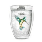 Pahar termic Creano Hummi, 250 ml, sticla borosilicata, perete dublu, decor colibri verde