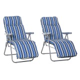 Outsunny Set de 2 Șezlonguri de Grădină Pliabile, Șezlonguri cu Spătar Reglabil pe 5 Nivele, Perne, Cotiere, din Oțel și Poliester, pentru Exterior, T