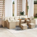 VidaXL Set de canapea de grădină , 10 piese, cu perne bej, din rattan poliesteric și lemn de acacia.