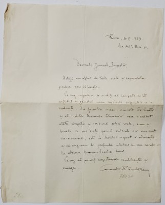 COMANDORUL PREDA FUNDATEANU , SCRISOARE EXPEDIATA DE LA ROMA , 10 MARTIE 1939 foto