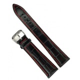 Cumpara ieftin Curea Ceas XL din Piele Natural? Neagr?, Dublu Strat cu Interior Negru ?i Cus?tur? Ro?ie Contrastant? (18mm - 22mm)