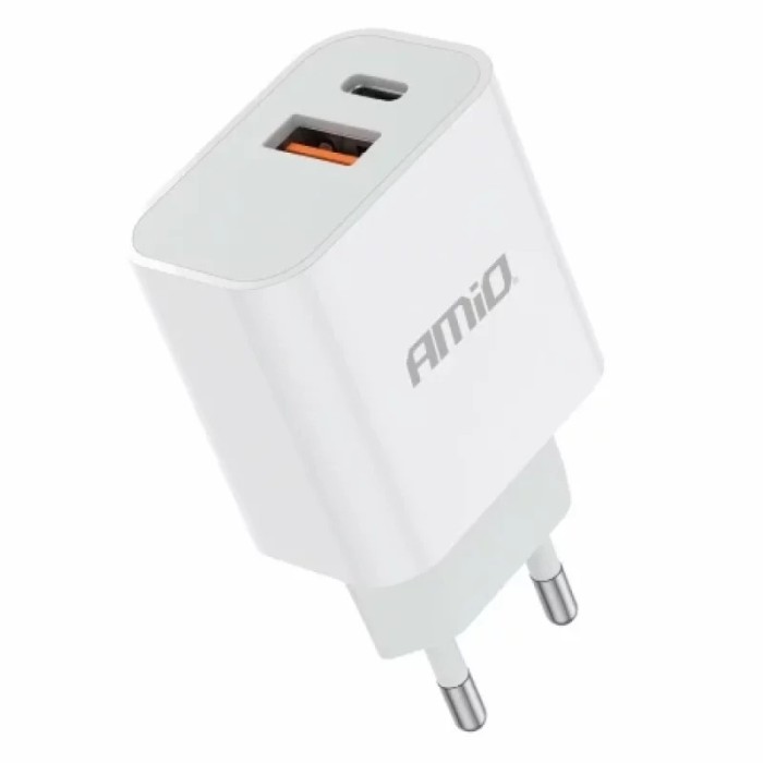 Incarcator retea Amio cu 2 porturi USB-A si USB-C 20W Quick Charge PCH PRO-09 230V Garage AutoRide