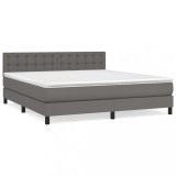 Cumpara ieftin Pat box spring cu saltea, gri, 180x200 cm, piele ecologica