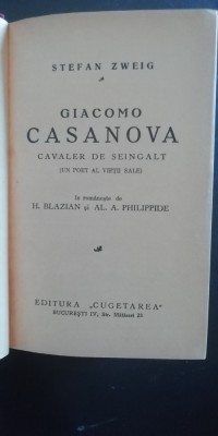 myh 525f - STEFAN ZWEIG - GIACOMO CASANOVA - ED INTERBELICA foto