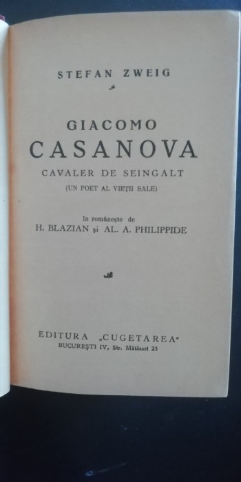 myh 525f - STEFAN ZWEIG - GIACOMO CASANOVA - ED INTERBELICA