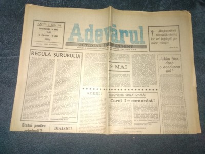 ZIARUL ADEVARUL 9 MAI 1990 foto
