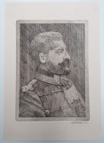 ✅Gravura 35x25 &quot;Regele Ferdinand I al Romaniei &quot; / hartie bumbac , daltita, Istorice, Cerneala, Realism