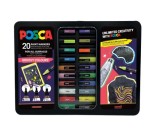 Set 20 Markere POSCA Groovy Colours , Editie Limitata cu 3 Varfuri si Cutie Metalica