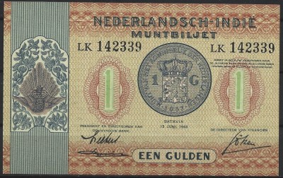 !!! F RARR : INDIILE OLANDEZE - 1 GULDEN 1940 - P 108 a - UNC / CEA DIN SCAN foto