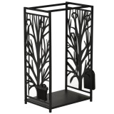 HOMCOM Rack din lemn de ars Suport lemne 4 scule din otel Max. 100kg negru