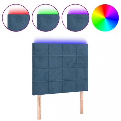 Tablie de pat cu LED, albastru inchis, 100x5x118/128cm, catifea foto