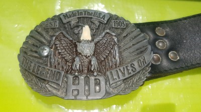 F585- Centura cu Pafta USA Est- The Legend Lives on-Motor Harley-Davidson. foto