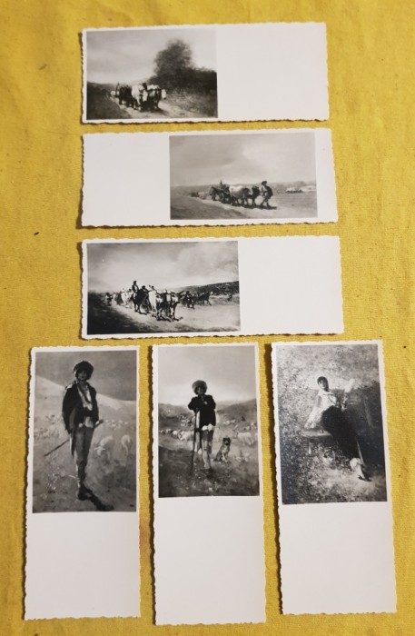 6 CARTI POSTALE NECIRCULATE TIP FOTO CU LUCRARI ALE PICTORULUI NICOLAE GRIGORESCU- FORMAT MIC 13,5x5,5 CENTIMETRI-ANII 30-40
