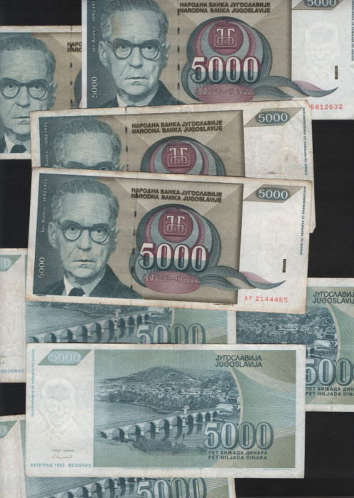 Iugoslavia Yugoslavia 5000 dinara dinari 1992 VG F VF pret pe bucata