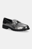 Coach mocasini de piele Jocelyn Crinkle femei, culoarea argintiu, cu toc plat, CX011