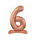 Balon folie stativ sub forma de cifra, roz auriu 74 cm-Tip Cifra 6, Godan