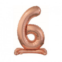 Balon folie stativ sub forma de cifra, roz auriu 74 cm-Tip Cifra 6