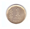 Moneda Argentina 1 peso 1974, stare foarte buna, curata, America Centrala si de Sud, Bronz-Aluminiu