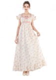 Cumpara ieftin Rochie victoriana CR ROLECOS, design floral, alb roz, L - OUTLET