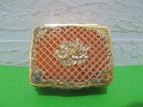 CUTIE veche pentru BIJUTERII decor baroc in relief in teme florale , metal si catifea , JAPAN