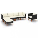 Cumpara ieftin Set mobilier grădină, 7 piese, negru, poliratan/lemn eucalipt