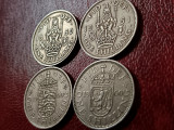 Lot 4 monede UK, One 1 Shilling 1950 + 1951 + 1960 (2 variante) [poze]