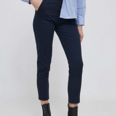 Sisley pantaloni femei, culoarea albastru marin, evazati, high waist