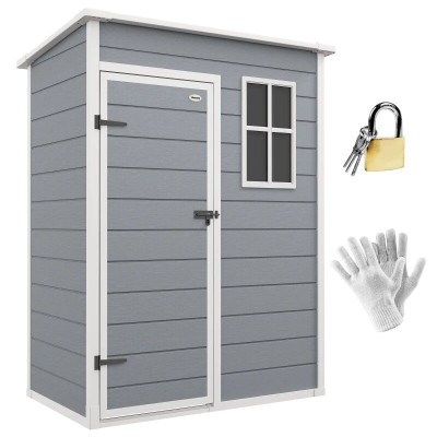 Casuta/magazie de gradina pentru depozitare unelte, aluminiu si PP, cu manusi, lacat si chei, gri, 151x92x193 cm foto