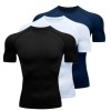 Set 3 Tricouri Compresie Barbati Slim Fit, Negru/Alb/Albastru, Marimea L, Sport Fitness Alergare