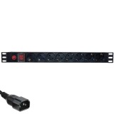 Priza de rack 19 inch, PDU 1U, 8 posturi Schuko cu alimentare C14, Eco Xcab &quot;EcoXcab-819-C14&quot; (timbru verde 2 lei)
