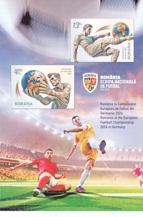 ROMANIA 2024 CAMPIONATUL EUROPEAN DE FOTBAL GERMANIA Bloc cu 2 timbre LP.2471a
