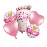 Set 5 baloane folie, 45cm &ndash; 77cm, forma piciorus, it&rsquo;s a girl &ndash; baby girl, roz, Ropet
