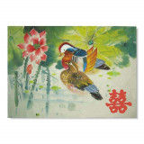 Tablou feng shui cu rate mandarin si simbolul dublei fericiri 20 x 30cm, Stonemania Bijou