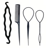 Cumpara ieftin Set 4 accesorii impletire par, pentru coc retro vintage, plastic, negru
