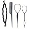 Set 4 accesorii impletire par, pentru coc retro vintage, plastic, negru