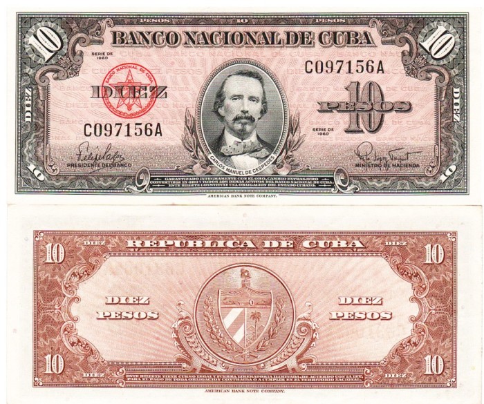 Cuba 10 Pesos 1960 P-93 aUNC
