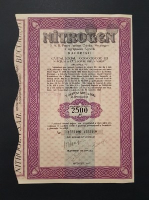 Actiune 1944 Soc. Nitrogen , titlu 5 actiuni , produse chimice , metalurgice foto