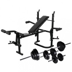vidaXL Banca fitness cu rastel greuta?i, set haltere/gantere, 30,5 kg foto