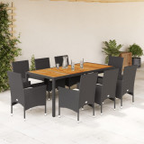 VidaXL Set mobilier grădină perne 9 piese negru poliratan/lemn acacia